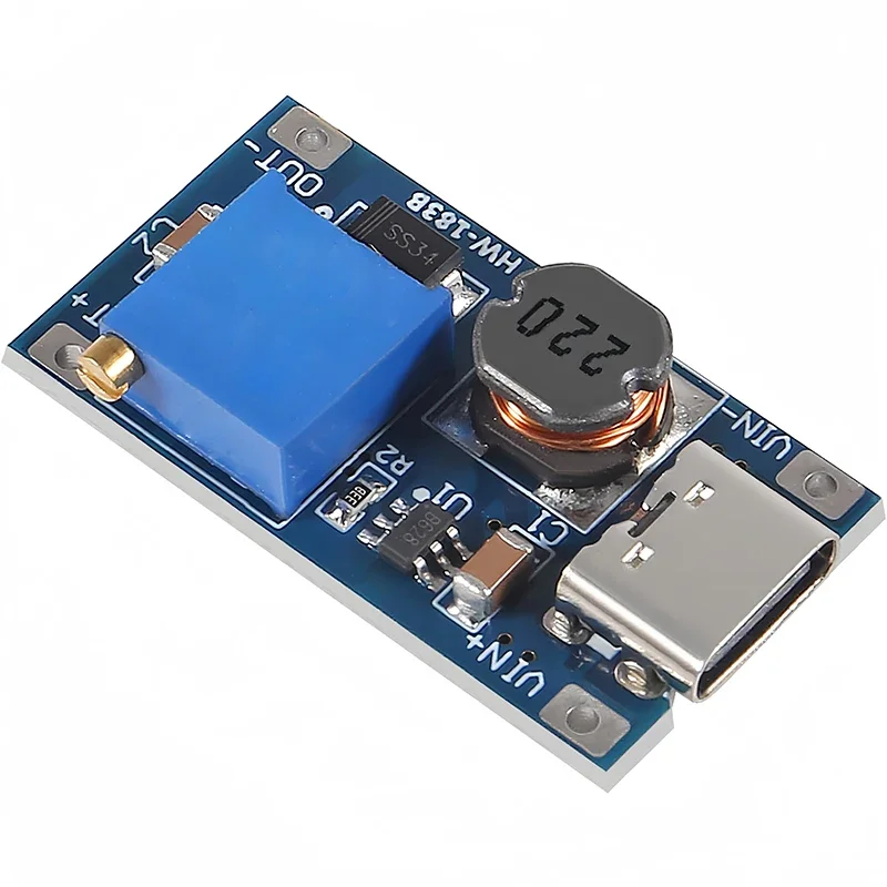 MT3608 Adjustable Step Up Module Voltage Regulator Micro USB Type-c Plug 2V-24V to 5V-28V 2A Step-Up DC-DC Boost Converter