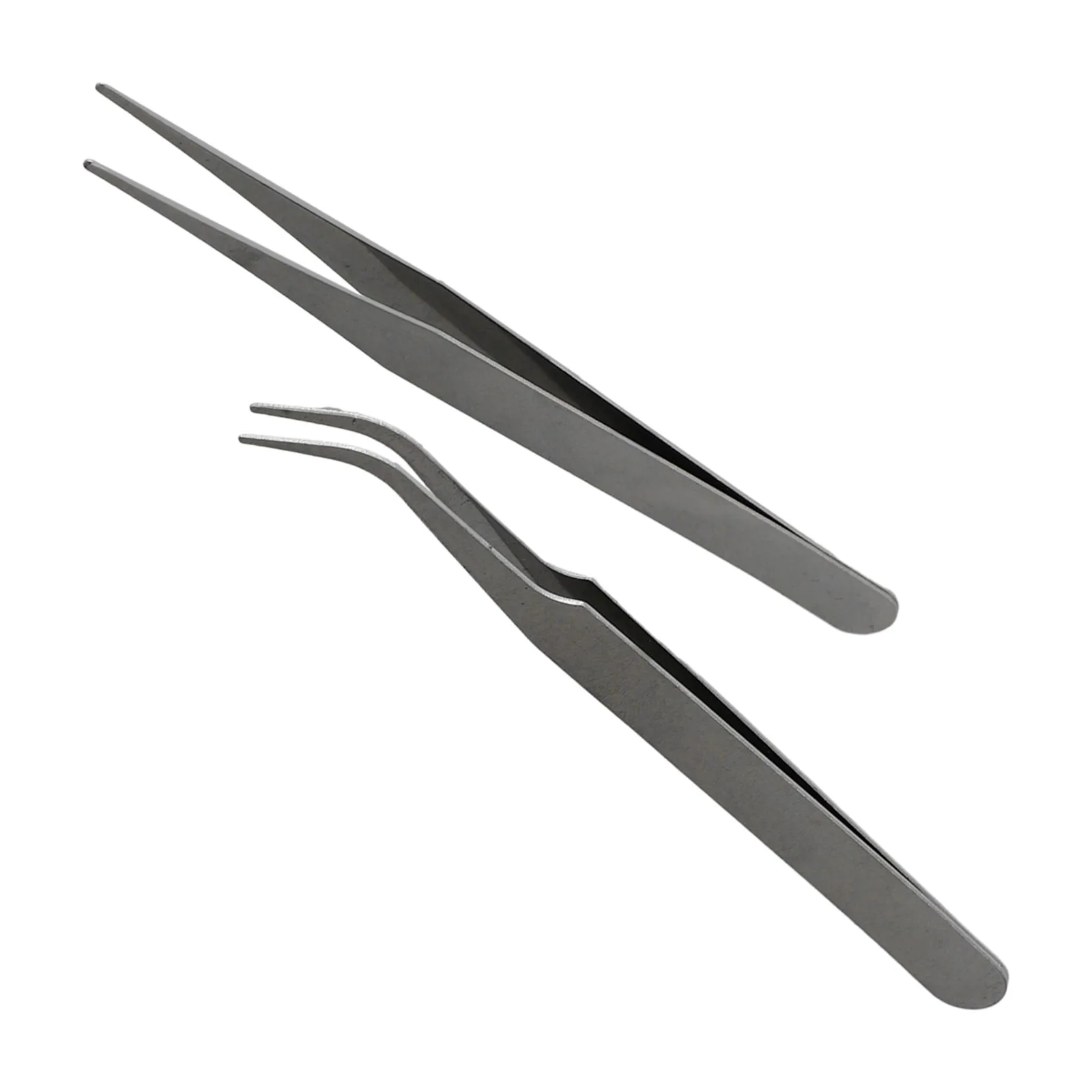 2pcs Tweezers Stainless Steel Mini Tweezers Kit Set of 2 with Curved and Straight Tips for Model Making and Repair