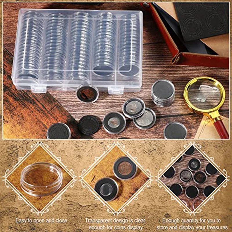 300 Piece 30 Mm Coin Capsules With Black Protect Gasket Foam 5 Sizes (17/19/21.5/25/27/30Mm)