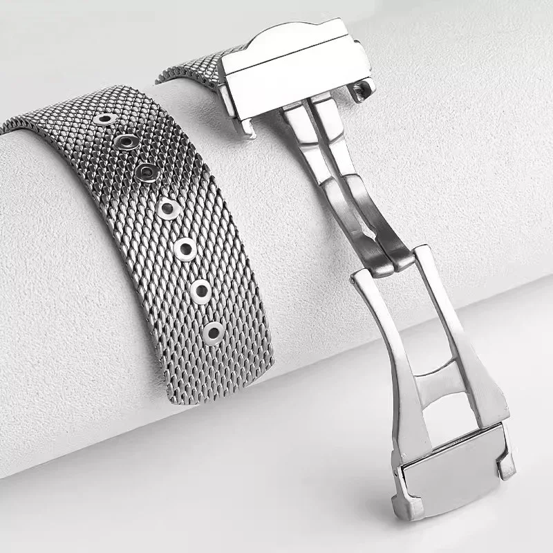 حزام ساعة من الفولاذ المقاوم للصدأ لـ Seiko لأوميغا ساماستر 007 سوار معصم للغوص حزام شبكي ميلانيزي سوار بإبزيم قابل للطي 2028