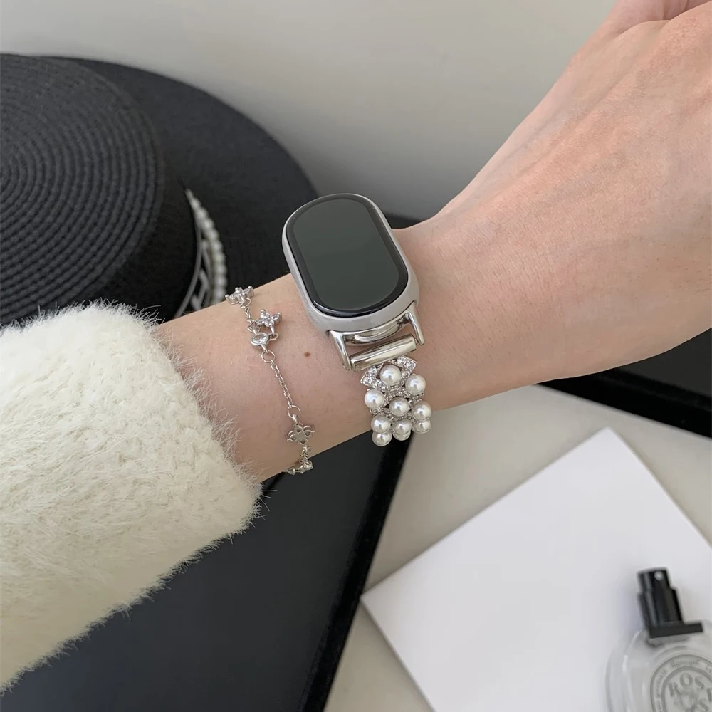 

Girl Pearl Cross Inlaid Diamond Strap Women Luxury Watchband For Xiaomi 8 9 10 8Pro 9Pro Bracelet For Redmi Watch4 5 Straps