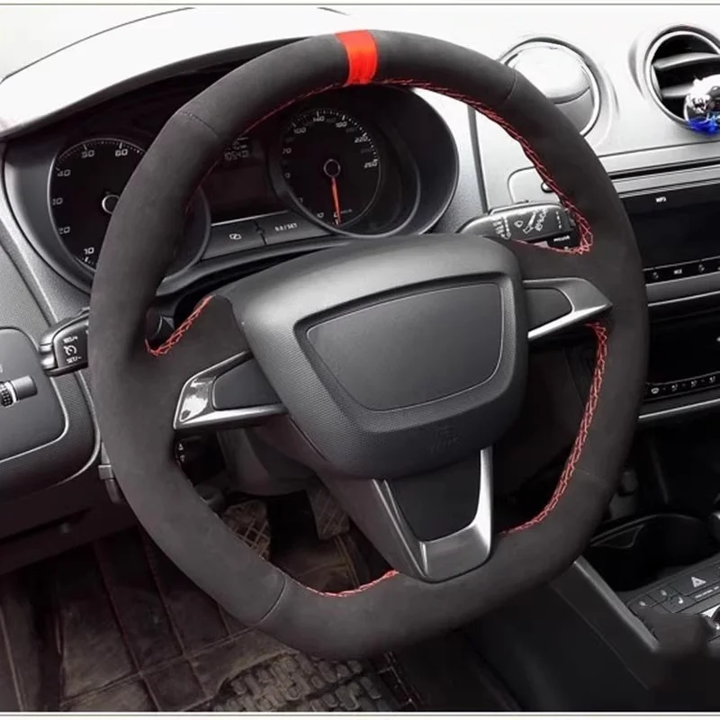 

Custom Hand-stitched Car Steering Wheel Cover Non-Slip Suede Leather For Seat Ibiza 6J Mii 2012-2020 Car Interior Accessories
