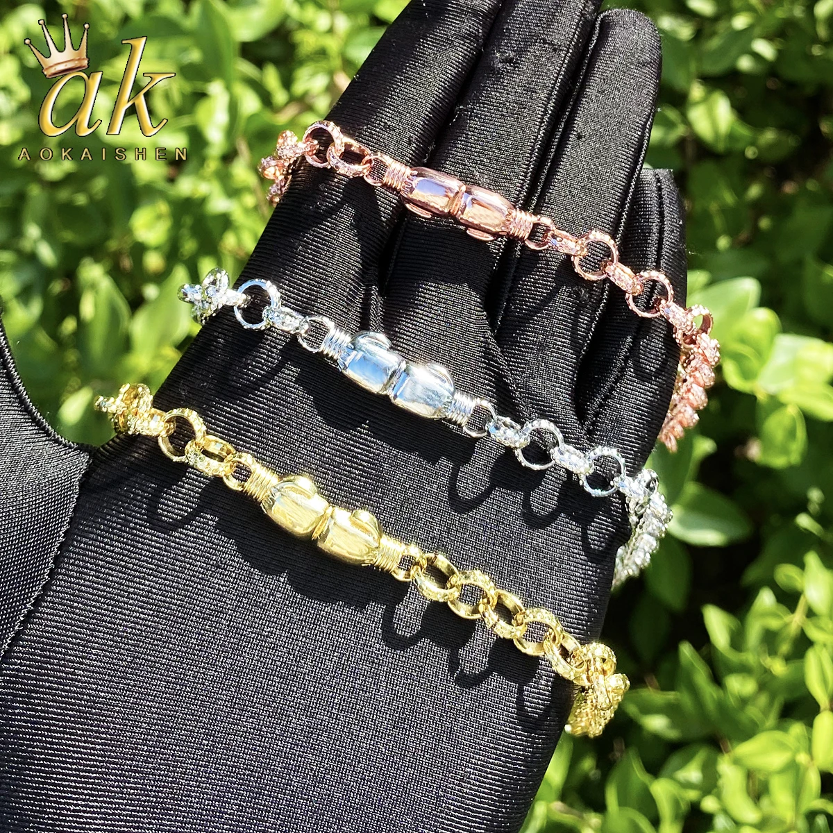 Aokaishen Belcher Link Boxing Gloves Bracelet for Women Real Gold Plated Hip Hop Jewelry