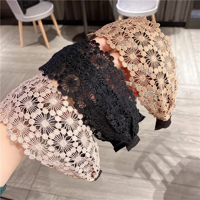 Lace Hair Hoop Wide Edgel Diademas Shattered Hair Sunflower with Teeth Fashion Anti-slip Headband Hair Accessories for Women