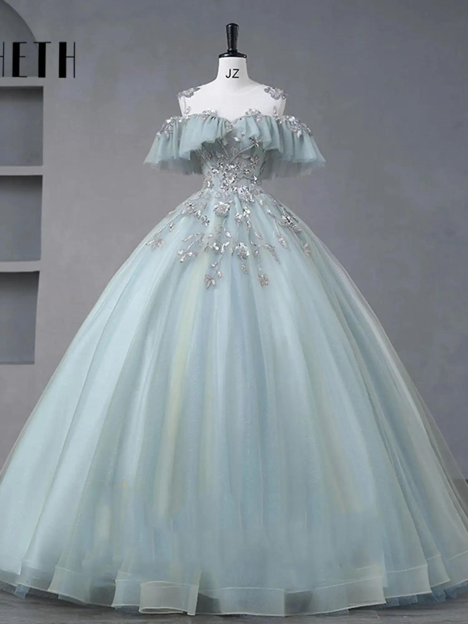 Vonken Elegante Pailletten Quinceanera Jurk Kralen Ruches Mouwen Applicaties Baljurk Formele Gelegenheid Lange Vestidos De Noite - afbeelding 2