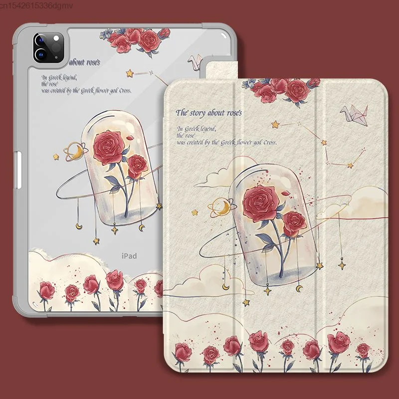 Y2k Flower Tablet Case For IPad Air 5 Case With Pen Slot Rose For Ipad Pro 12.9 11 Inch 2022 Mini 6 Anti Bend Acrylic Cover Yk2