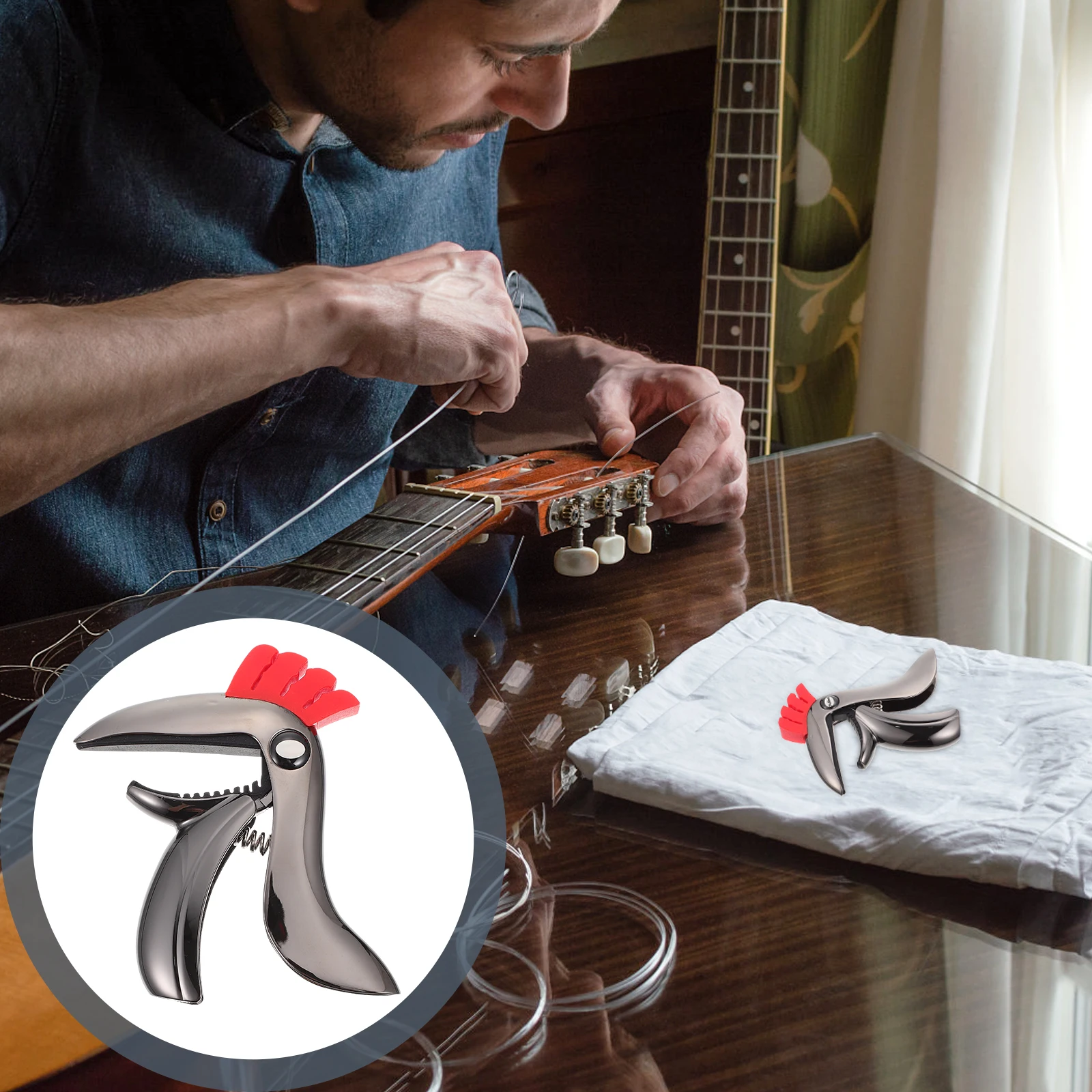 

1pc Zinc Alloy Guitar Capo Quick Tune Change Tool For Electric Acoustic Bass Ukulele Clip-On Tuner Black Durable Strong