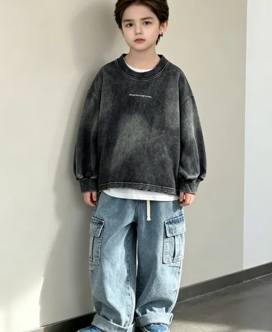 Boys' Suit 2026 Autumn/winter New Children's Wear Korean Style Boys and Girls Washing and Dyeing Hoodie Jeans Two-piece Set
