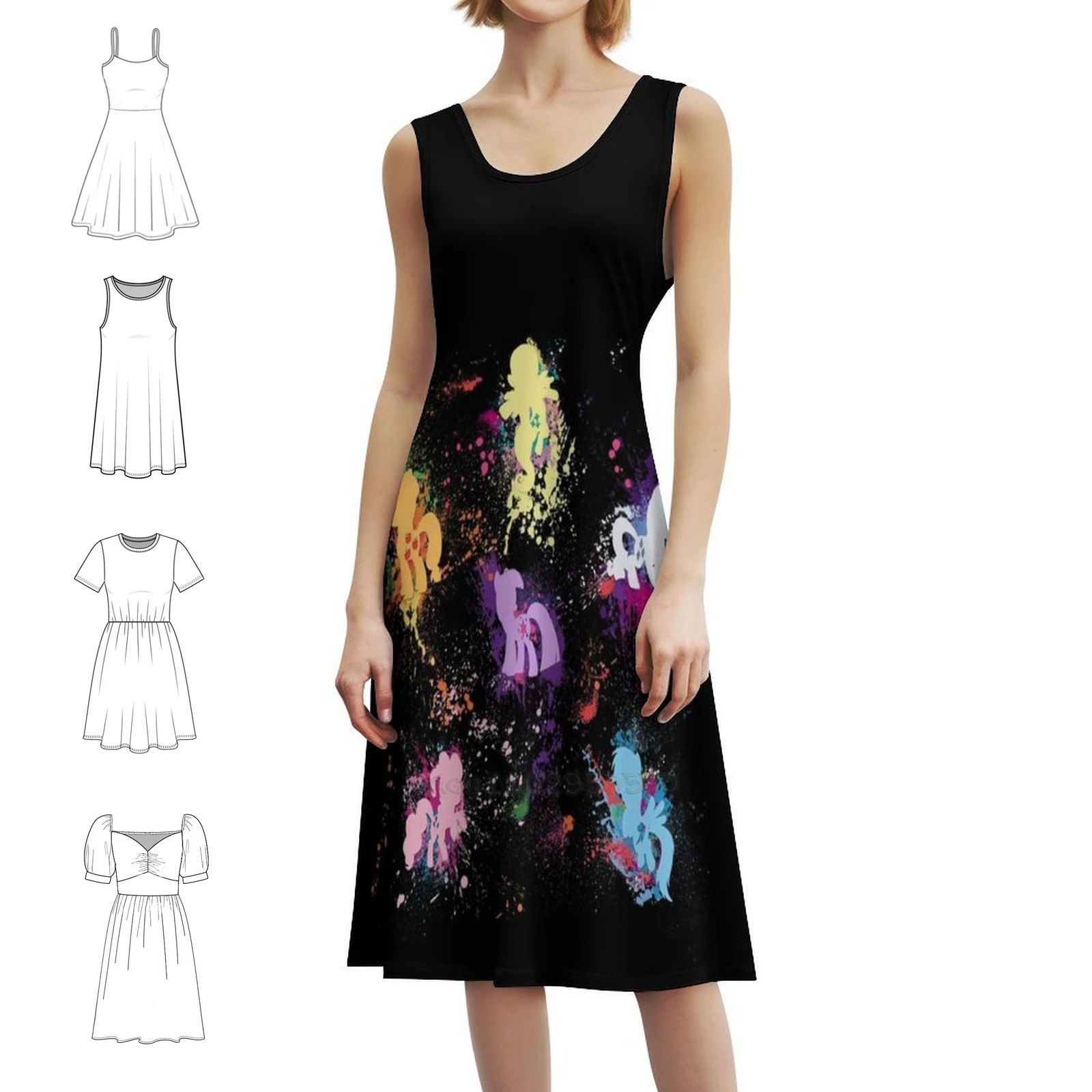 فستان My Little Vintage البوهيمي بأكمام منتفخة أو خيارات بدون أكمام للنساء فستان My Little Mlp Fluttershy Pinkie Pie للسيدات #1