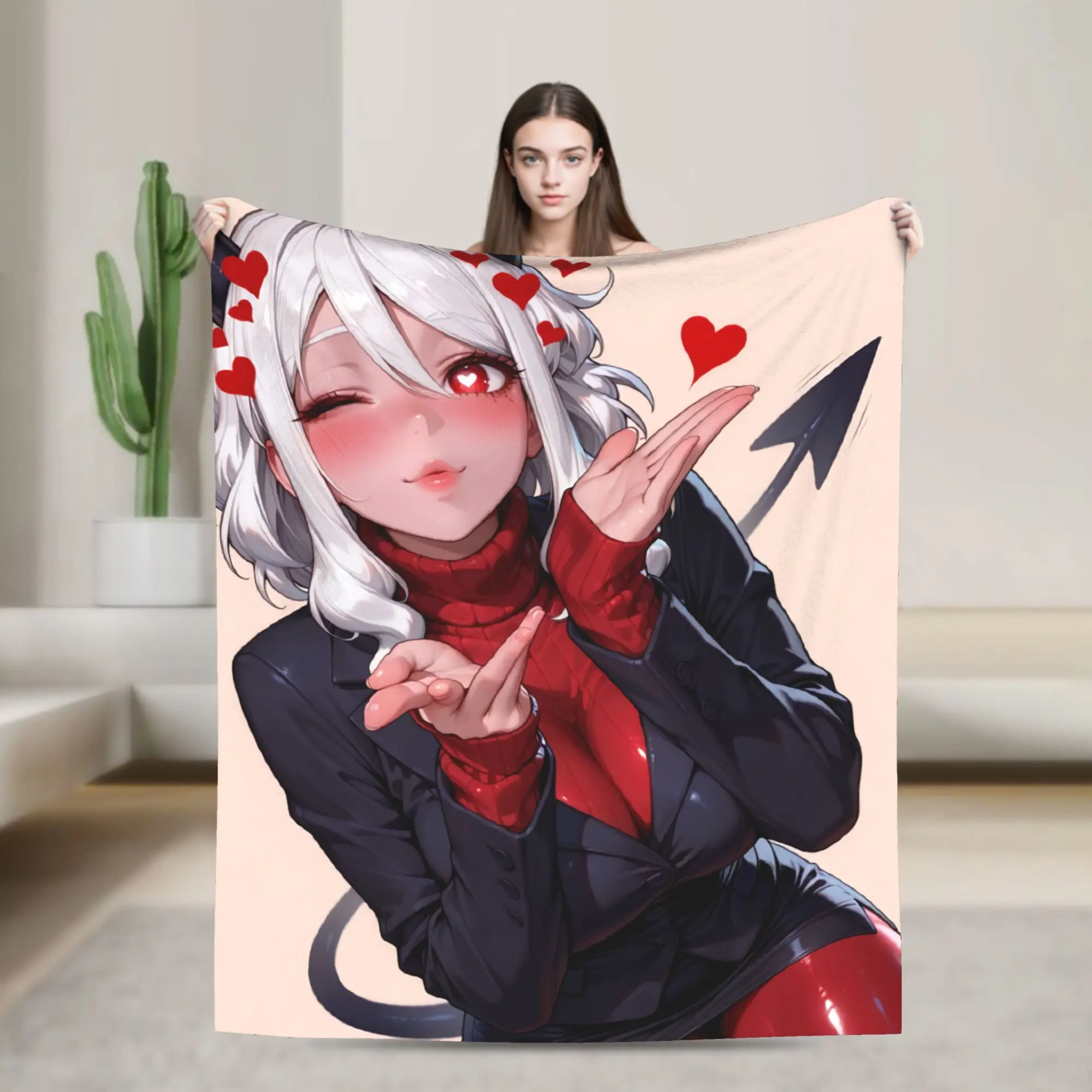 Super Soft Contradiction Helltaker Lucifers Modeus Throw Blanket Premium Flannel Fleece Lightweight  Bed Blanket Plush Bedspread