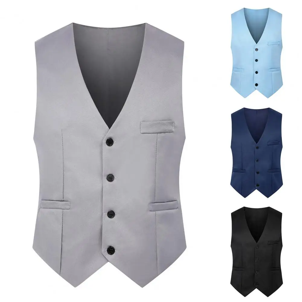 Great Suit Classic Pure Color Gentle Sleeveless Spring Vest  Men Waistcoat Slim Fit