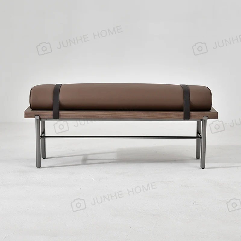 Rectangular leather bench, designer home bed end bench, high end furniture custom factory