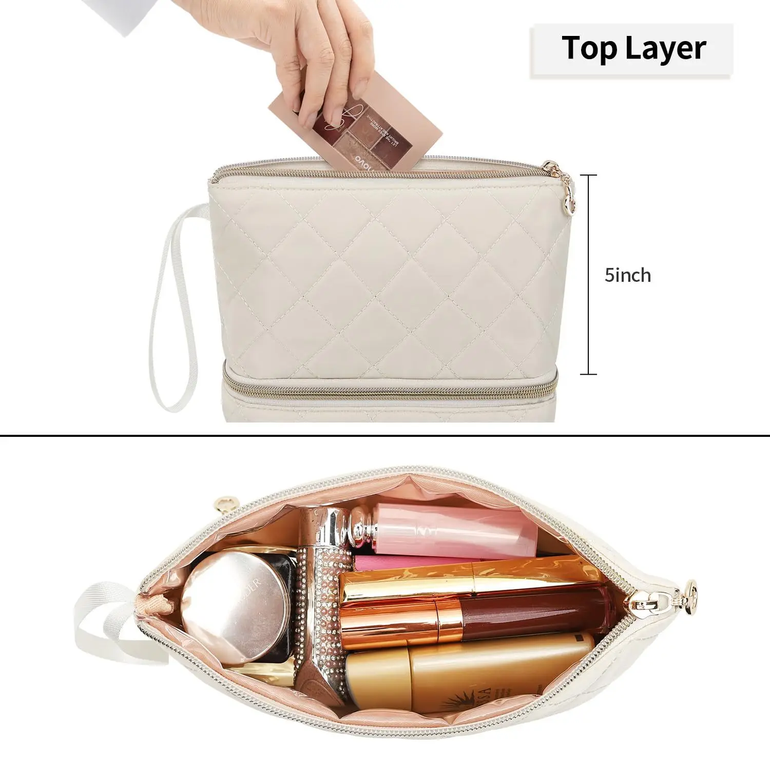 Ethereal Small Makeup Bag, Cosmetic Bag Double Layer Makeup Organizer Bag Large Capacity Makeup Pouch Travel Toiletry Bag Access