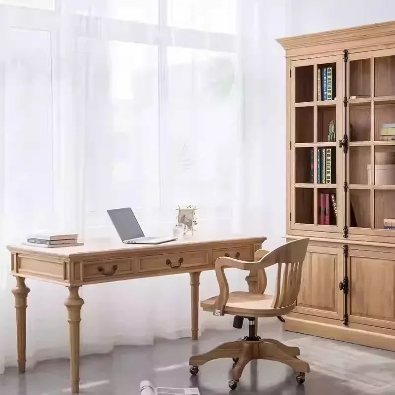 American oak three pumping desk European log computer desk study simple student study table