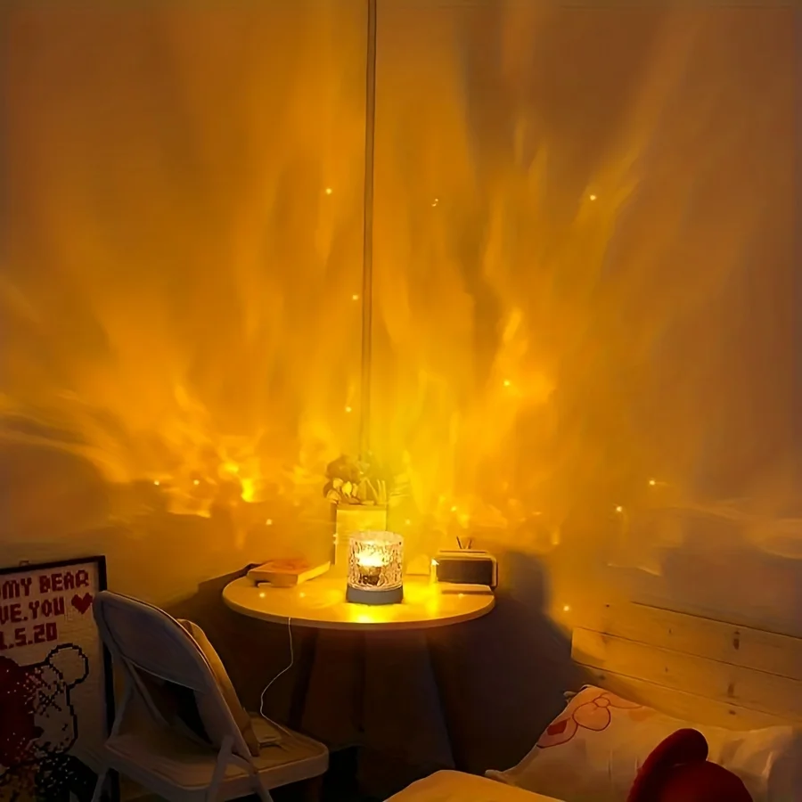 16 Colors RGB LED Flame Design Rotating Wave Pattern Night Lamp Colorful Projection Bedside Atmosphere Lamp for Bedroom