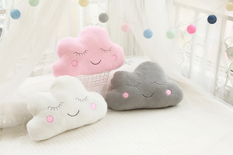 Shy Sky Plush Throw Pillow Stuffed Cloud Moon Star Water Drop Soft Cushion Pink White Grey Colorful Back Support Plushie Decor
