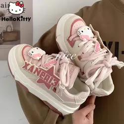 Sanrio Hello Kitty koreańska gwiazda mody sneakersy dla kobiet Y2k Student Cartoon wszechstronne gruba podeszwa buty na talerzu śliczne buty