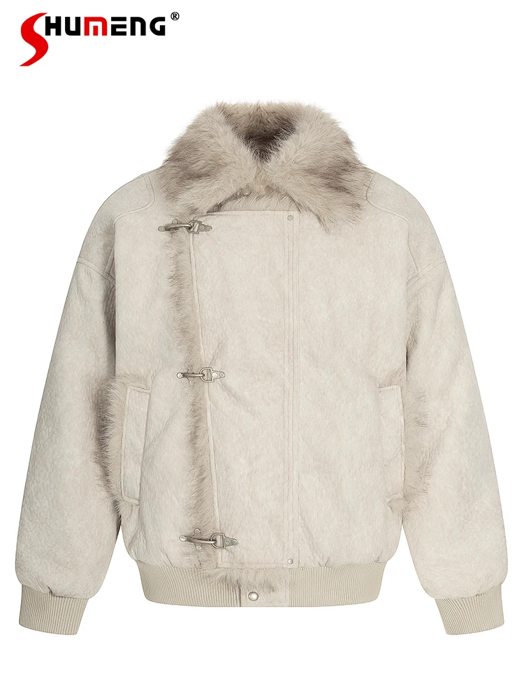 

2025 Winter New Trendy Lapel Parkas Men Women Loose Chic Warm Thickened Fashion Parkas Long Sleeve Solid Color Handsome Coats