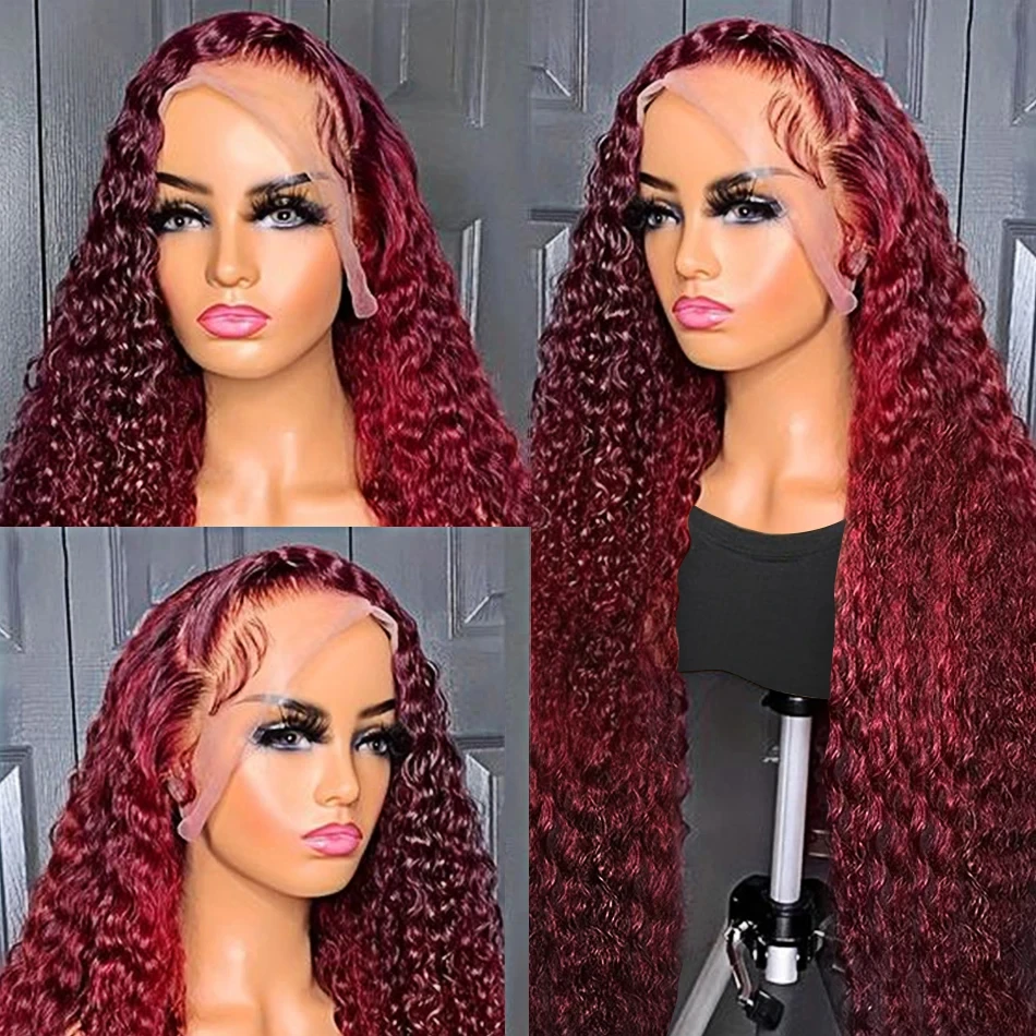 26 30 Inch 99J Burgundy Loose Deep Water Wave 13x4 Lace Front Human Hair Wigs Red Colored Water Curly Lace Frontal Wig For Women