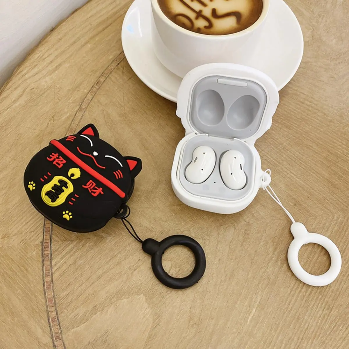 For Samsung Galaxy Buds Live Cute Cartoon Lucky Cat Design Silicone Earphone Case with Hook earphone accessories For Buds 2 Pro