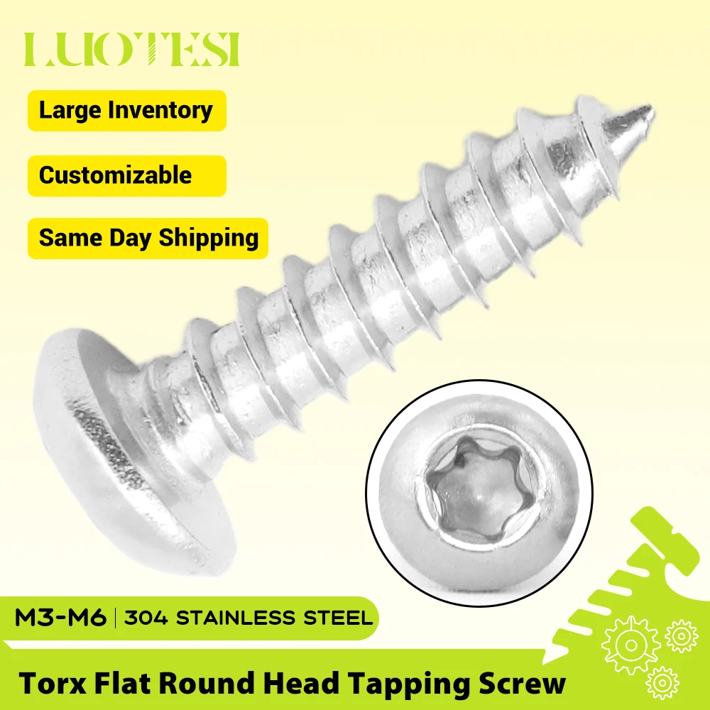 10/20/50pcs Torx Flat Round Head Self Tapping Screw 304 Stainless Steel M3 M3.5 M4 M5 M6 Star Six Lobe Drive Tapping Wood Screw