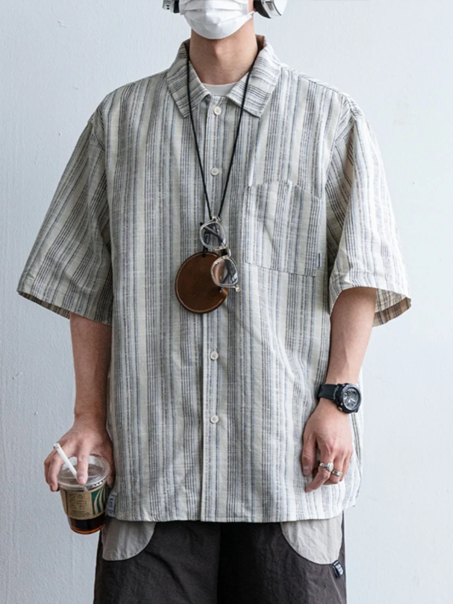 

Новый летний мужской свободный повседневный хлопковый льняной топ ort Sve в полоску, винтажный американский дышащий молодежный топ