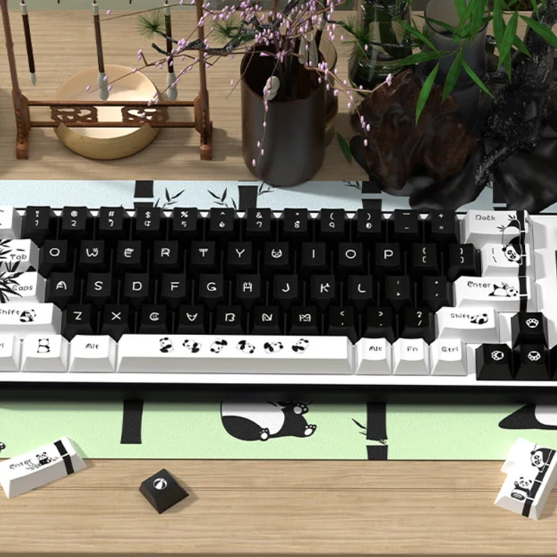 

Black and White Keyboard Keycaps Cute Panda Key Caps for Mechanical Keyboard Accessories Decor for Office Home Work