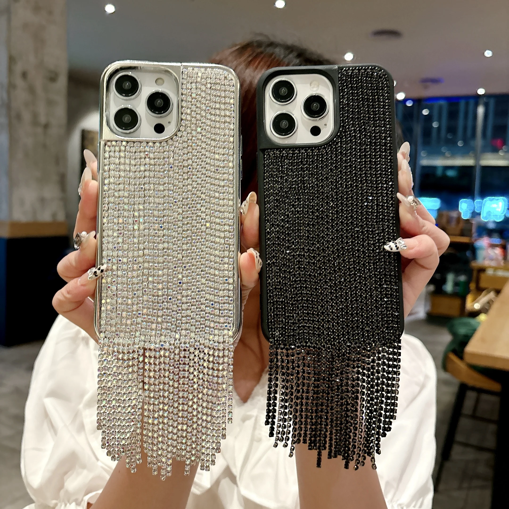 Luxus-Marken-Handyhülle mit Quasten, Glitzer und Pailletten für iPhone 17Air 16 15 14 11 12 13 Plus Pro Max MiNi Rückseite Schutzhülle – Detail 8