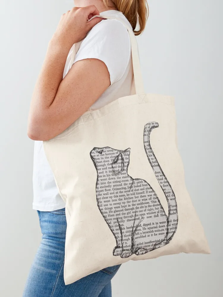 

cat reading book sticker Tote Bag free delivery bags bags woman 2025 Women's shopper reusable grocery bags
