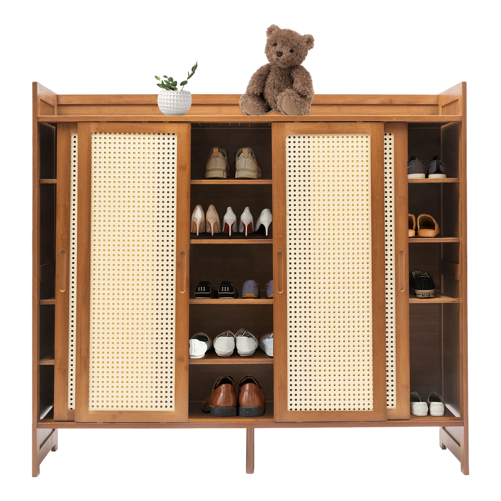 6 Tier Bamboo Free Standing Shoe Shelf Brown Shoe Storage Bench With Anti-slip Foot Pads Allen Key Floor Standing Shoe Cabinet