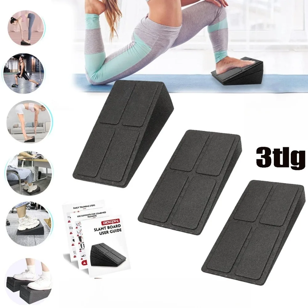 Ensemble de planches d'étirement inclinées 3 pièces, planche d'étirement des mollets inclinée, planche d'étirement des mollets pliable, comprend deux réglages ajustables 9 °   et 18 °   Coussinets d'étirement pour les mollets, adaptés aux salles de sport à domicile, au yoga, au pilates et à d'autres exercices – Antidérapants, accessoire de fitness