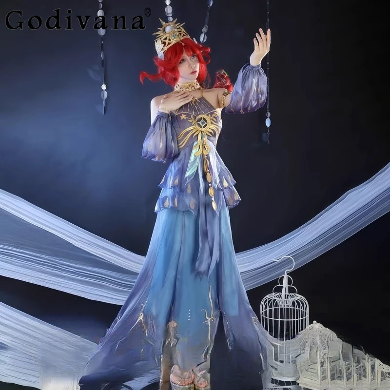 

The Fifth Personality Cos Clothing Women Two Dimensional Game Cosplay Dress Set Female Summer Blue Halloween Dress