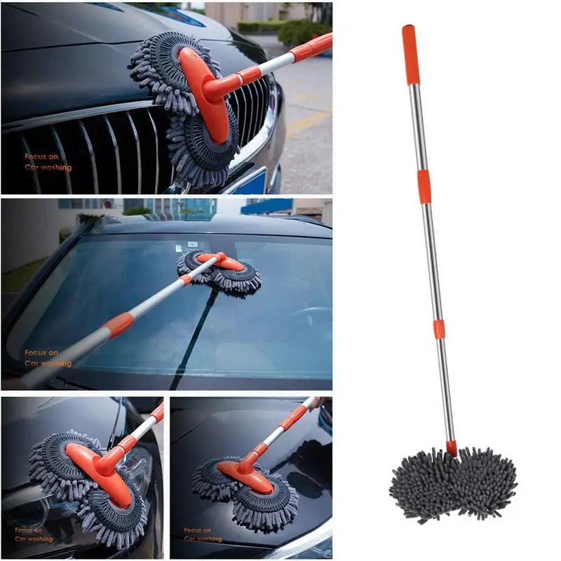 

Car Cleaning Brush Car Wash Brush Telescopic Long Handle Mop Chenille Broom Detailing Adjustable Super Absorbent Auto Accessory