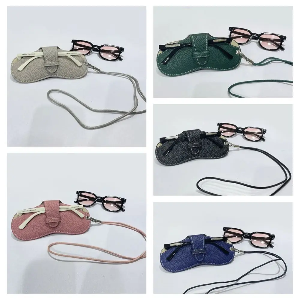 معلقة الرقبة بو الجلود نظارات حقيبة النظارات حامي حالة النظارات الشمسية الحقيبة نظارات حقيبة التخزين مع قلادة مشبك معلق