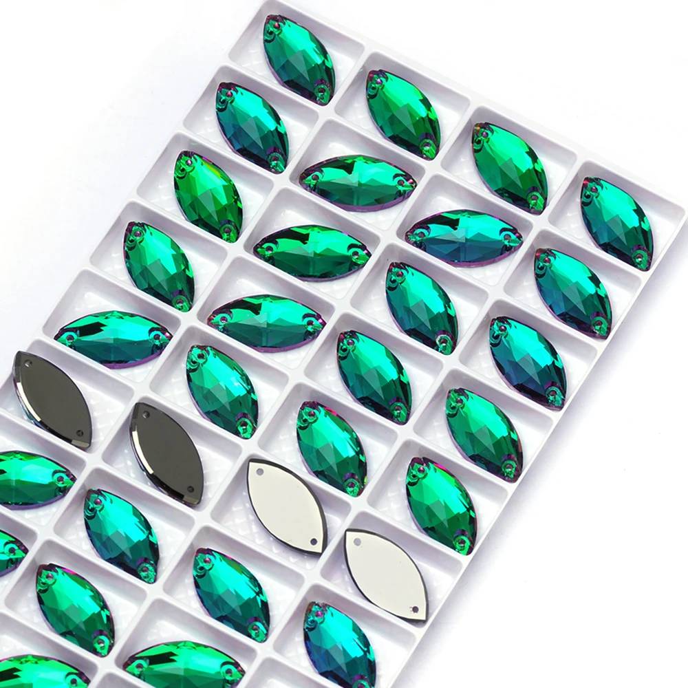 Emerald Vitrail K9 Glas Aufnähbare Strasssteine Flache Rückseite Grüne Aufnähbare Kristalle für Kleidung und Hochzeitskleider – Detail 5