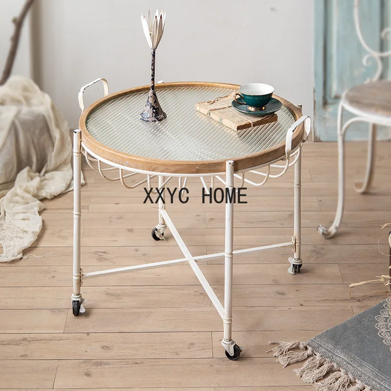 Tabela lateral móvel redonda do ferro forjado, conjunto da tabela do tamanho