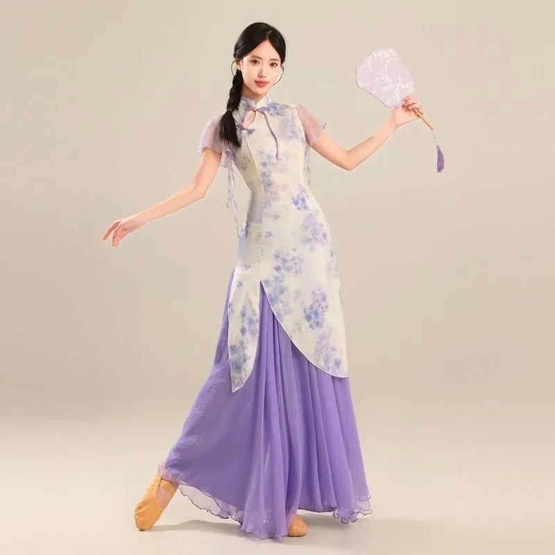 

The New Elegant Printed Chinese-style Classical Dance Dress Super Ethereal Classical Dance Cheongsam Fashionable and Individual