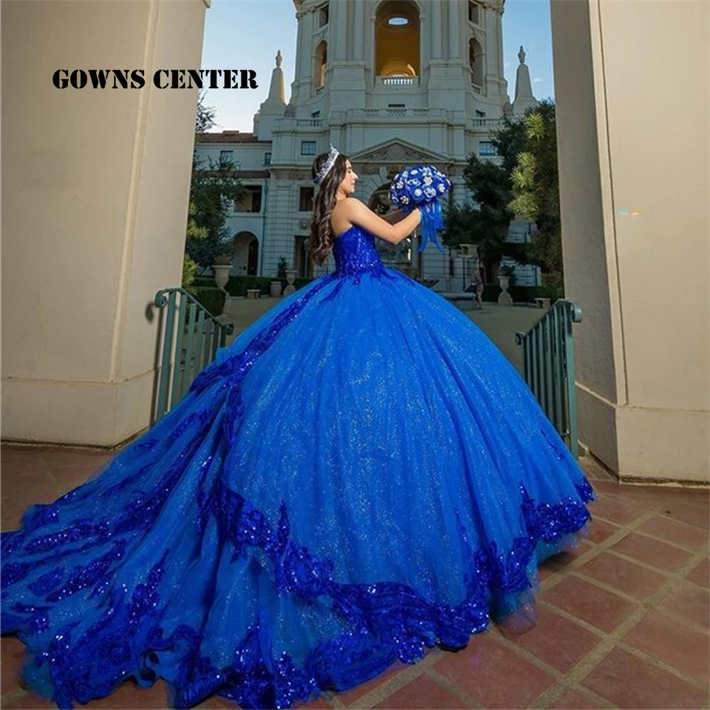 فساتين تول أزرق ملكي Quinceanera ، ثوب الكرة ، فساتين التخرج الرسمية للحفلات الموسيقية ، برباط الأميرة ، فستان 16 حلو ، 15 عامًا