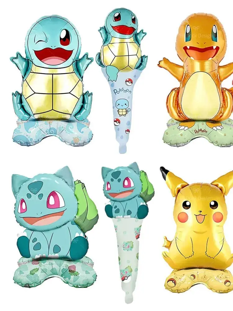 Cartoon Stehende Folienballons Pikachu Charmander Junge Mädchen Geburtstagsparty Dekoration Zubehör Handstab-Folienballons Dusche