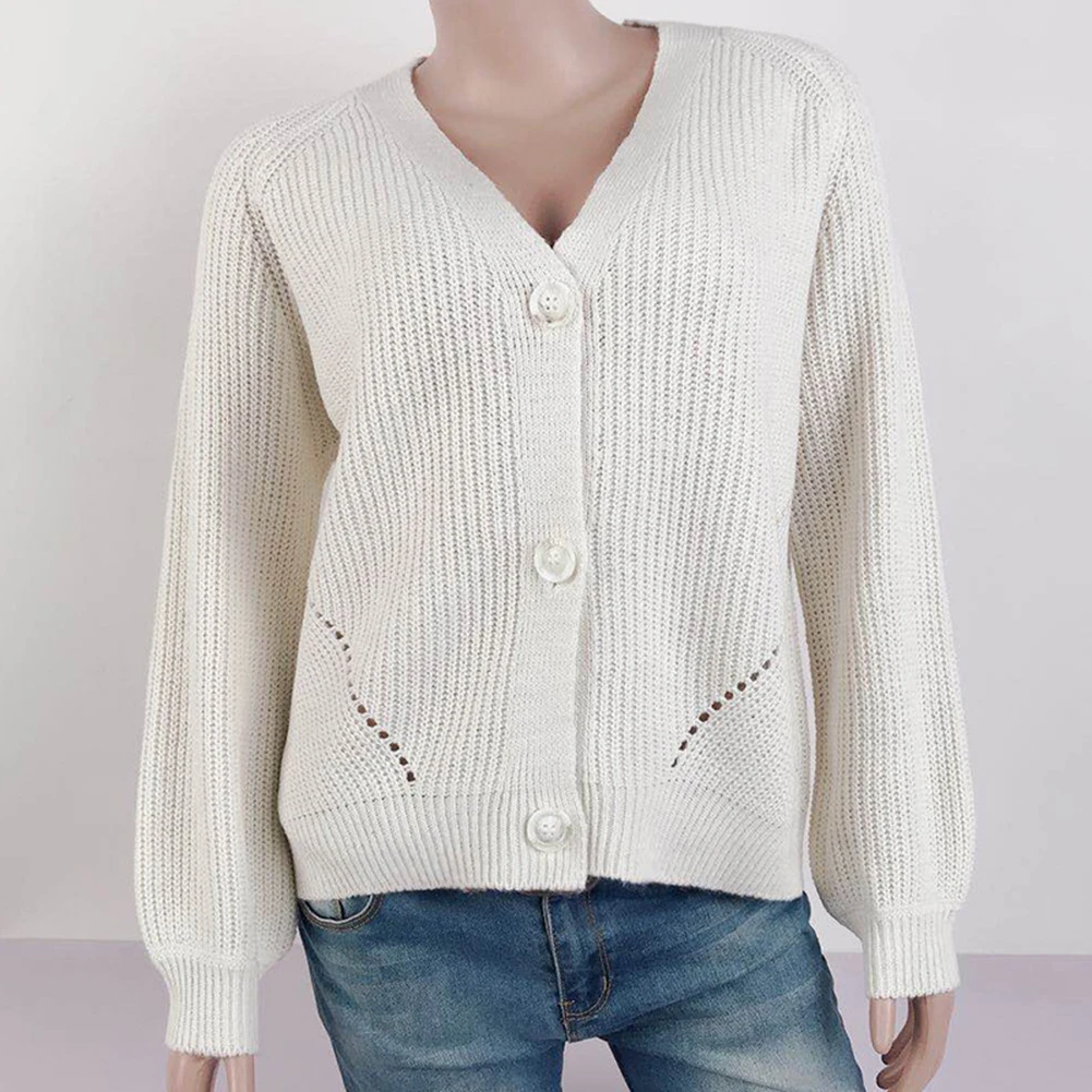 

Women Casual Long Sleeve V-Neck Single Button Knitwear Basic Cardigan Sweater