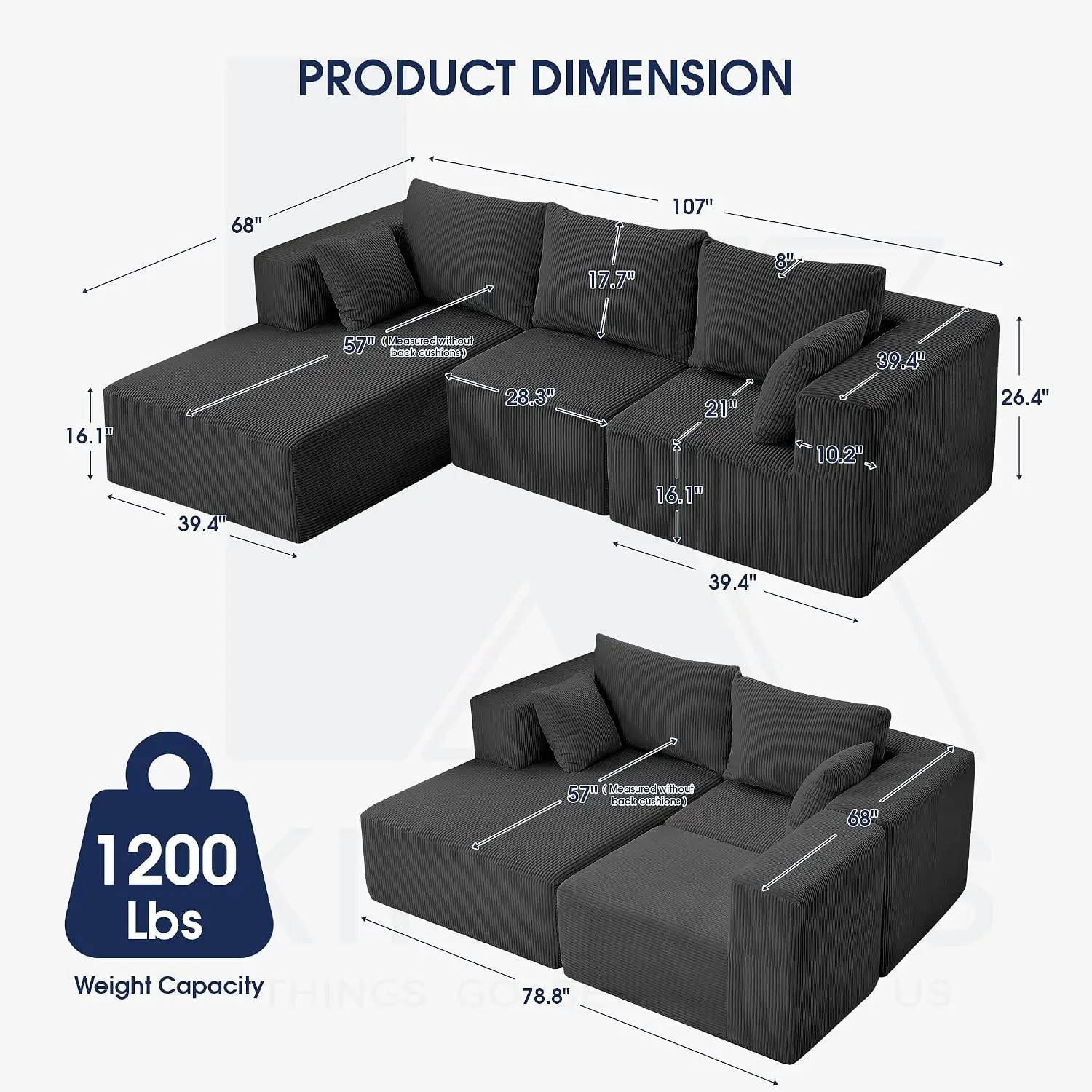 Modular Sectional Sofa L Shaped Cloud Couch Living Room Modern Boneless Chaise Bedroom Gray, Customized