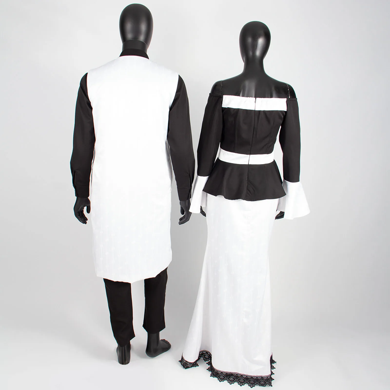 African Couple Clothes for Men Robe 3PCS Set Match Women Maxi Dresses Top and Mermaid Skirt Lover Party Wedding Wear Y22C041