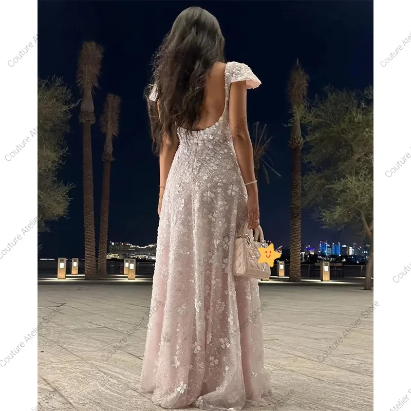 Gaun Prom Line A Buatan Khusus Gaun Acara Khusus untuk Kesempatan Istimewa Gaun Malam Berkilau dengan Renda Bunga Gaun Pesta