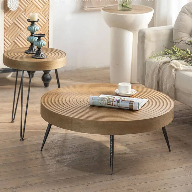 

Japanese Solid Wood Round Coffee Tables Multifunctional Sofa Side Table Living Room Furniture Leisure Combination Coffee Tables