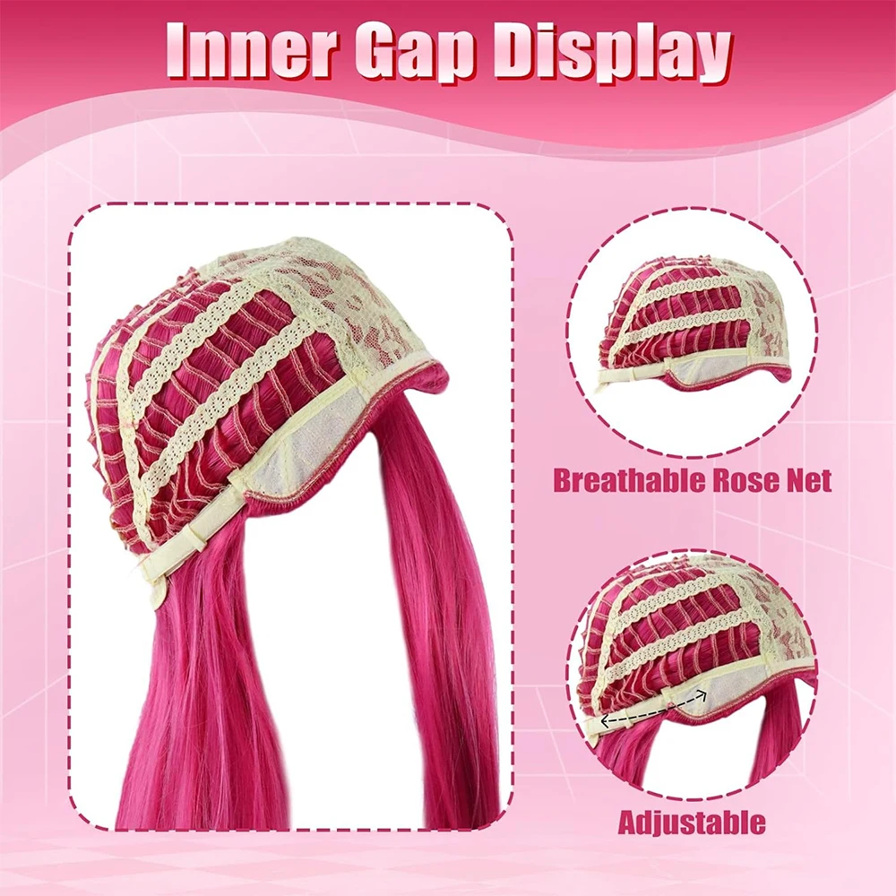 أنيمي Kpop: شيطان الصيادين ميلا تأثيري الشعر الاصطناعية 38 بوصة ارتفع الأحمر مستقيم الشعر هالوين حفلة يومية شعر مستعار واقعية فروة الرأس #5