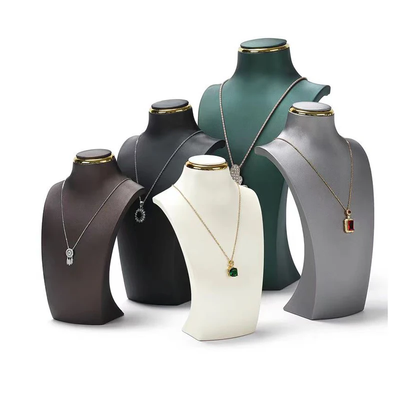 Luxury Exhibitor PU Leather Necklace Jewelry Display Stand Neck Bust Model for jewelry Store showcase Props window Counter rack