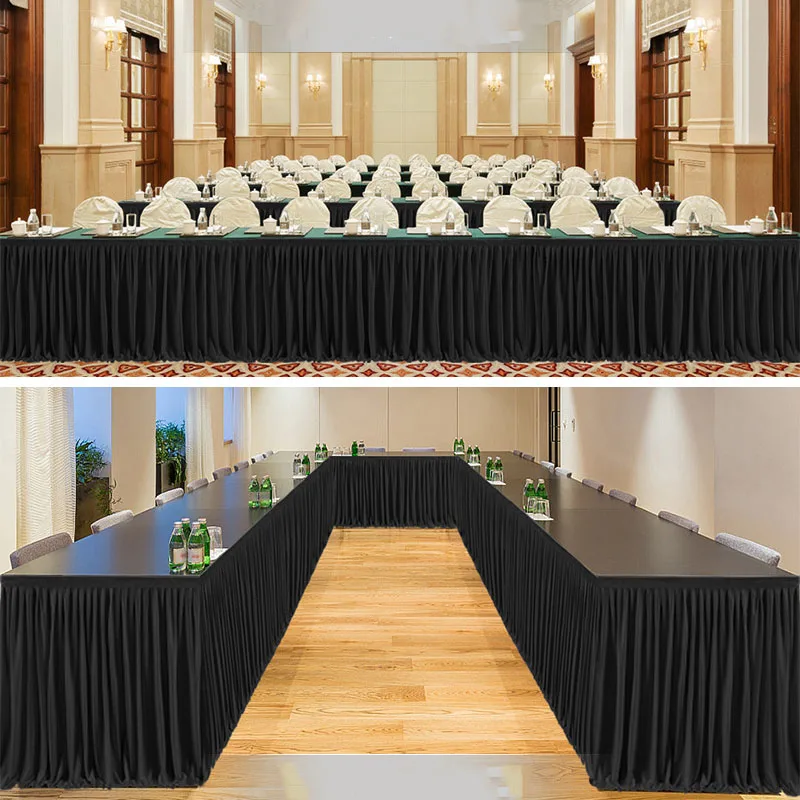 14FT Table Skirt White Black Table Skirt Birthday Wedding Banquet Party Decoration Hotel Conference Table Skirt 78x427cm