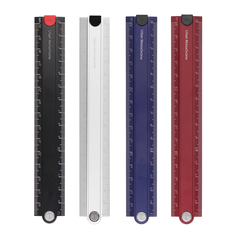 90 degree Aluminum Alloy Metal Foldable Ruler 15cm-30cm Folding Simple Design Stationery Urban Monochrome WSG-CLUW30