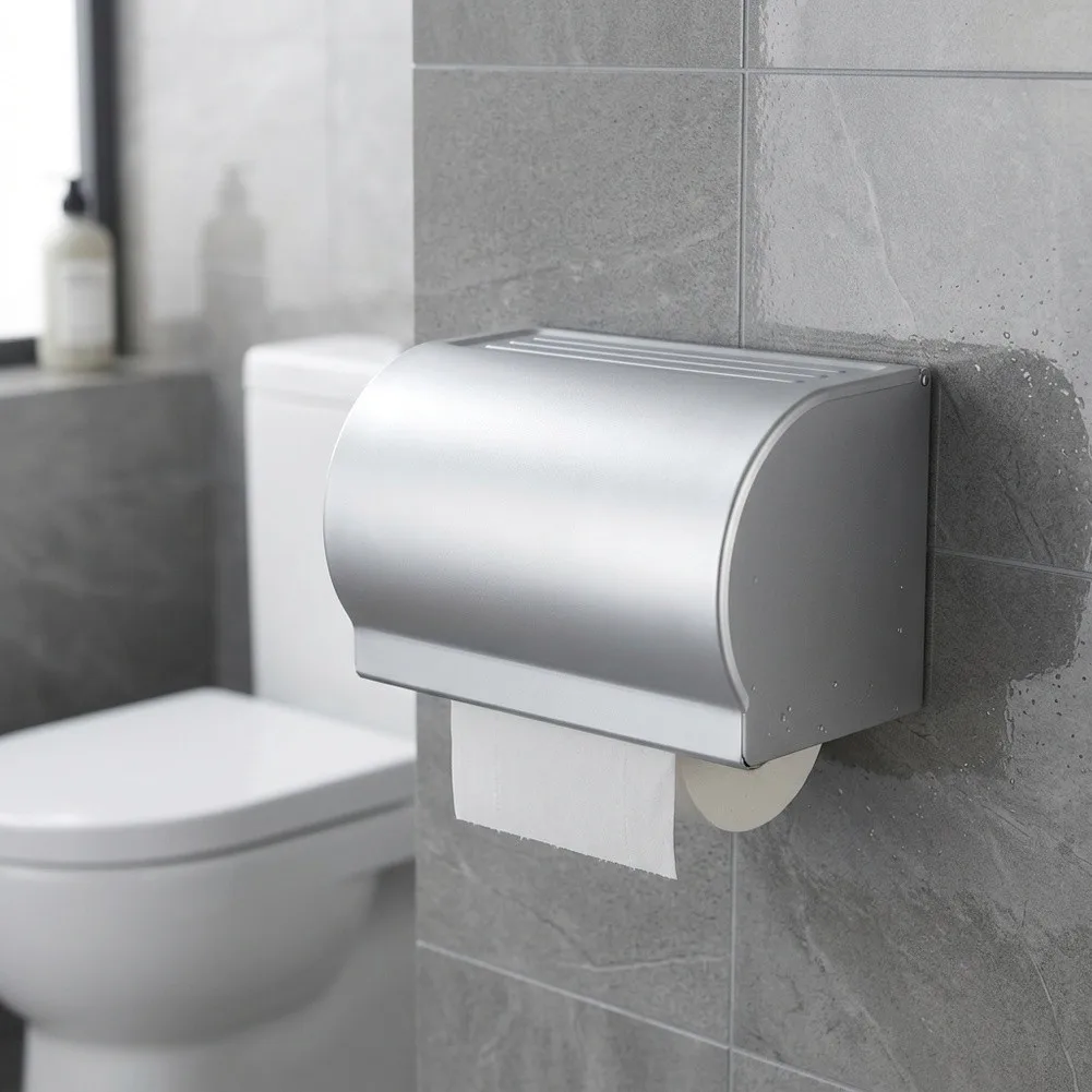 Stainless Steel Bathroom Toilet Paper Holder with Protective Cover for Moisture Control 20 10 13cm Space Aluminum Silvery