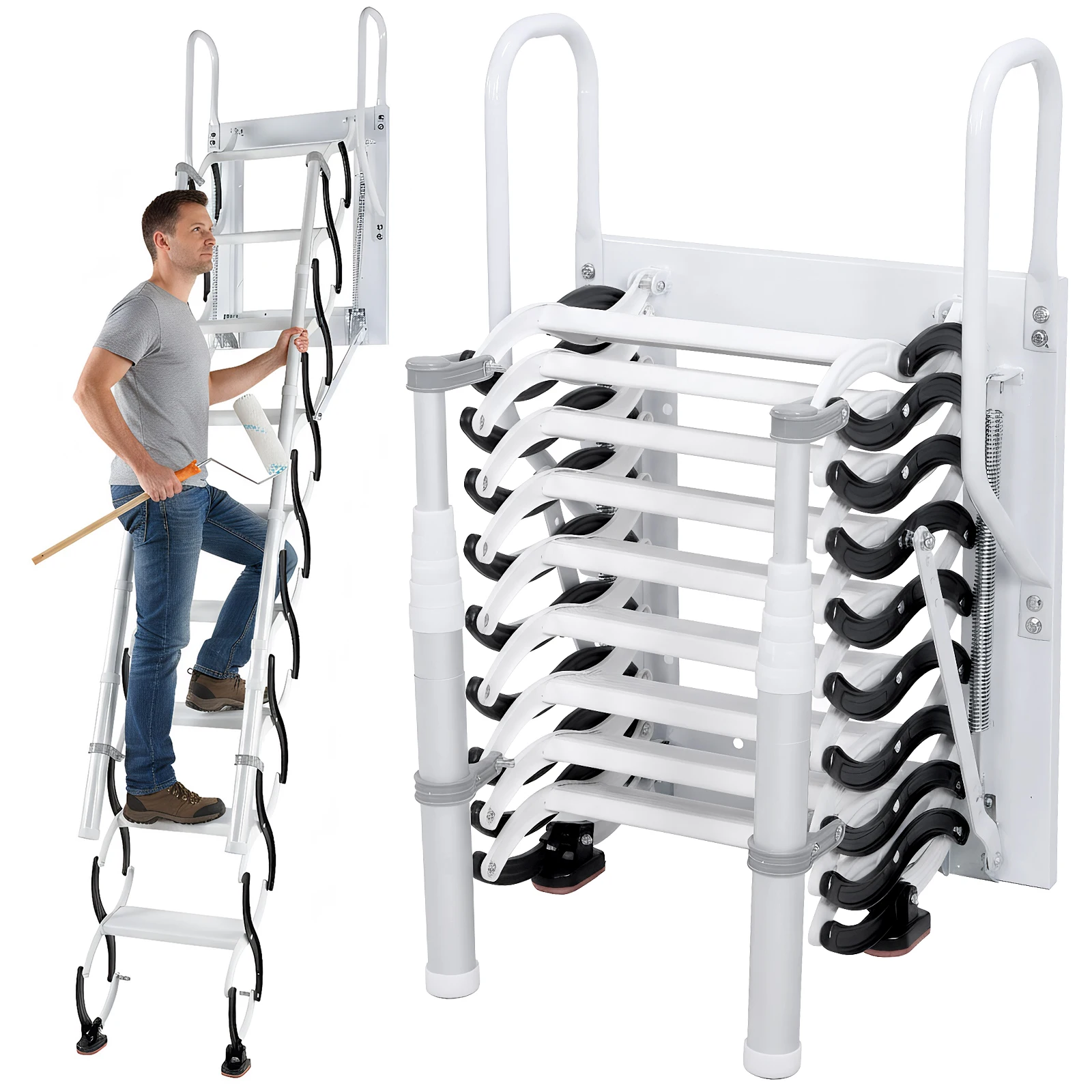 

9/11Steps Invisible Pull Down Stairs Retractable Attic Telescopic Staircase Wall-Mounted for Storehouse Basement